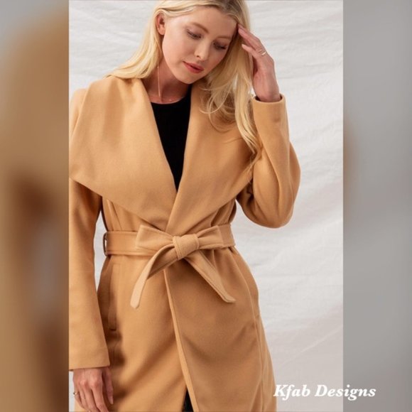 SOFT WIDE LAPEL WAIST TIE COAT - Picture 2 of 9